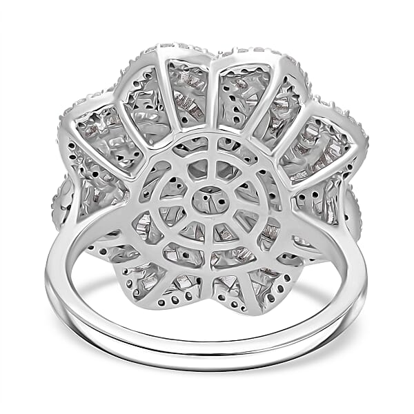 D'Joy Diamond 1.50 Ctw Spiral Floral Ring In Rhodium Over Sterling Silver