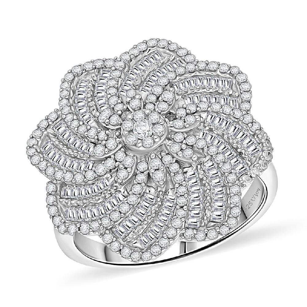 D'Joy Diamond 1.50 ctw Spiral Floral Ring in Rhodium Over Sterling Silver