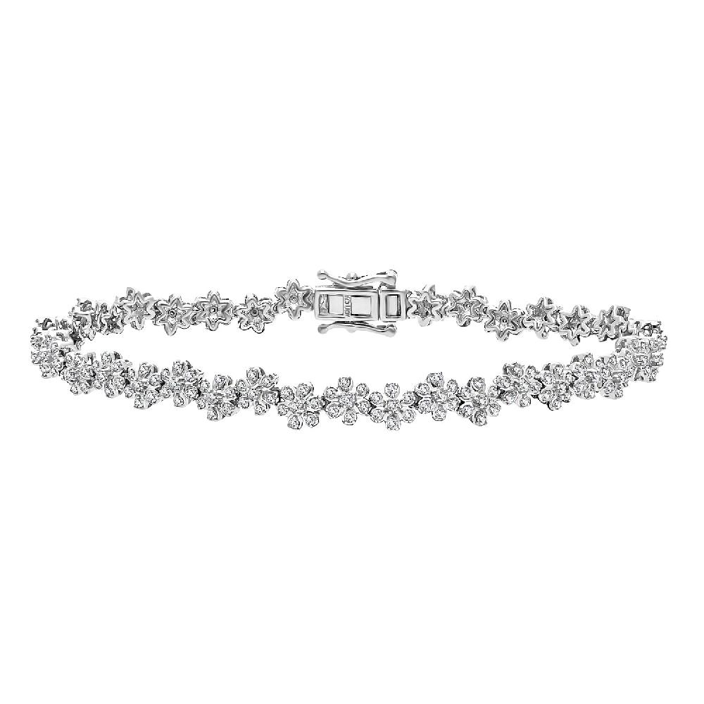 D'Joy Diamond 2.00 ctw Floral Garden Bracelet in Rhodium Over Sterling Silver (7.25 In)
