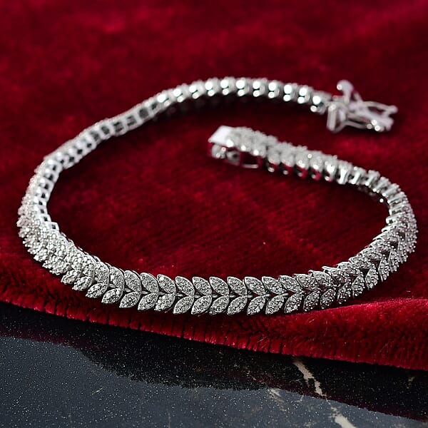 D'Joy Diamond 2.50 Ctw Frozen Leaf Bracelet In Rhodium Over Sterling Silver (8.00 In)