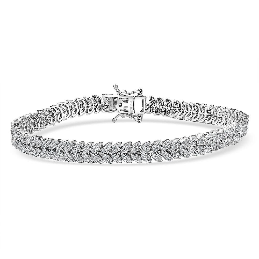 D'Joy Diamond 2.50 ctw Frozen Leaf Bracelet in Rhodium Over Sterling Silver (8.00 In)