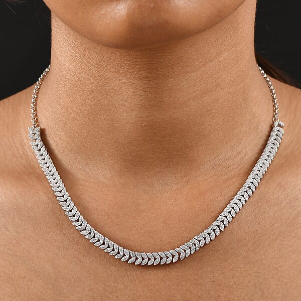 D'Joy Diamond 3.00 Ctw Frozen Leaf Necklace In Rhodium Over Sterling Silver 18-20 Inches