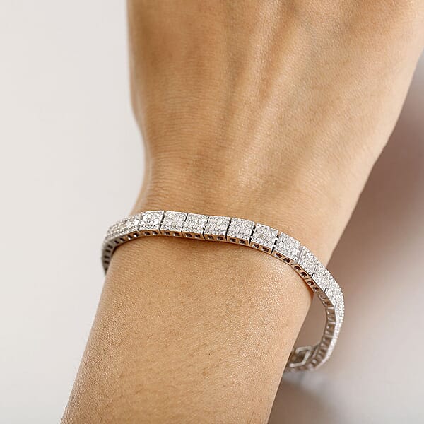 D'Joy Diamond 4.00 Ctw Art Deco Bracelet In Rhodium Over Sterling Silver (7.25 In)