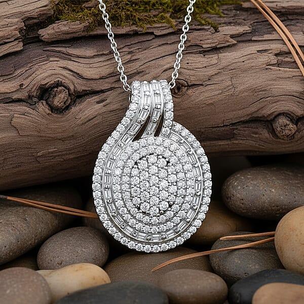 D'Joy Diamond Cocktail Pendant Necklace In Rhodium Over Sterling Silver 1.00 Ctw (20 Inches)