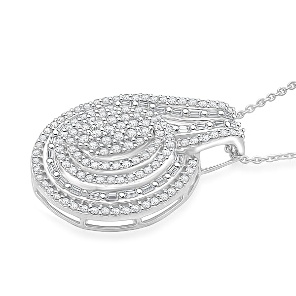 D'Joy Diamond Cocktail Pendant Necklace In Rhodium Over Sterling Silver 1.00 Ctw (20 Inches)