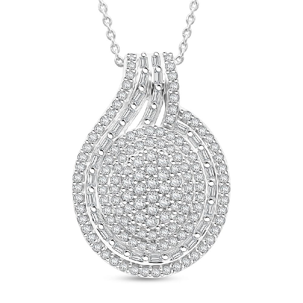 D'Joy Diamond Cocktail Pendant Necklace in Rhodium Over Sterling Silver 1.00 ctw (20 Inches)