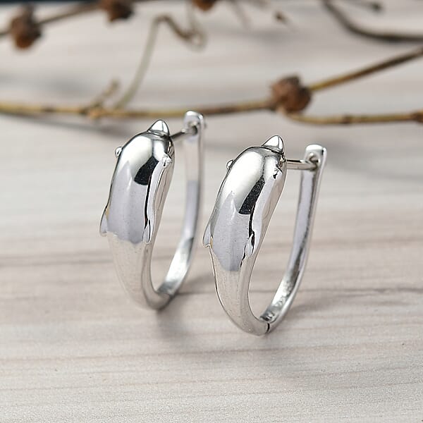 D'Joy Dolphin Earrings In Rhodium Over Sterling Silver 5.25 Grams