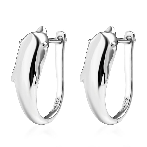 D'Joy Dolphin Earrings In Rhodium Over Sterling Silver 5.25 Grams