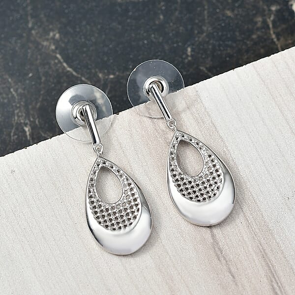 D'Joy Drop-shaped Silhouette Earrings In Rhodium Over Sterling Silver 6.15 Grams