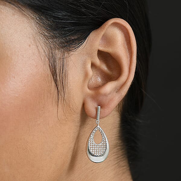 D'Joy Drop-shaped Silhouette Earrings In Rhodium Over Sterling Silver 6.15 Grams
