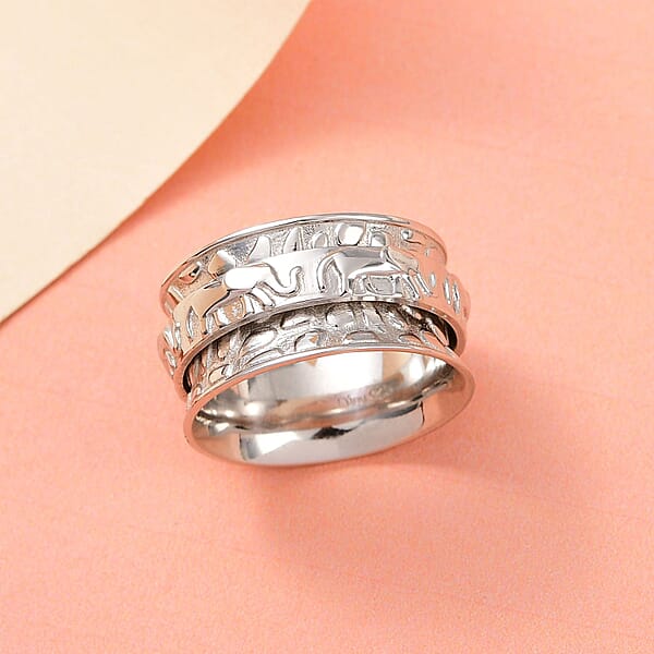 D'Joy Elephant Spinner Ring In Sterling Silver 5 Grams