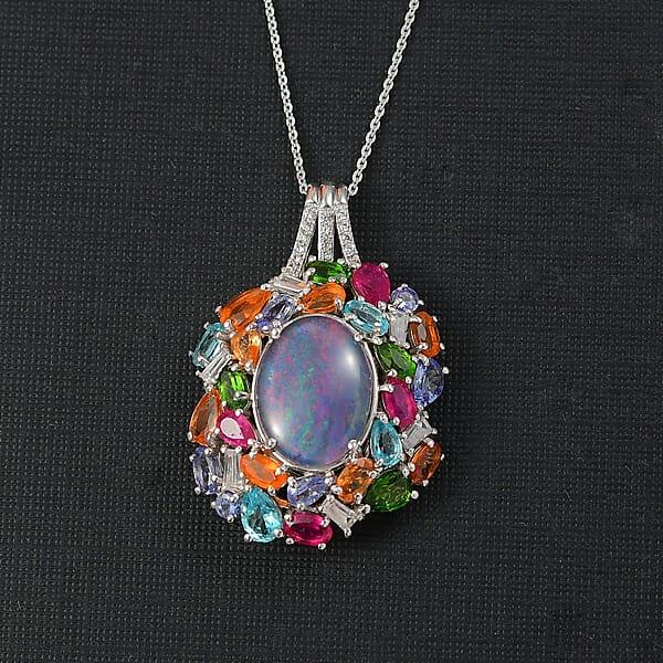 D'Joy Elysian Opal (Triplet) 13.40 Ctw Pendant Necklace 20 Inches In Rhodium Over Sterling Silver