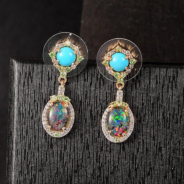 D'Joy Elysian Opal (Triplet) And Multi Gemstone 3.50 Ctw Celestial Night Sky Earrings In 18K Vermeil Yellow Gold Over Sterling Silver