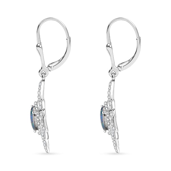 D'Joy Elysian Opal (Triplet) And White Zircon 2.90 Ctw Urban Aurora City Lights Earrings In Rhodium Over Sterling Silver