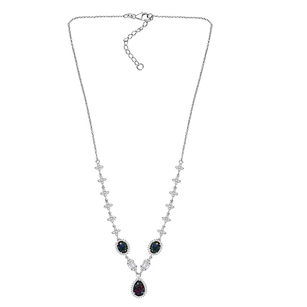 D'Joy Elysian Opal (Triplet) And White Zircon 6.75 Ctw City Skylines Necklace In Rhodium Over Sterling Silver 18 Inches