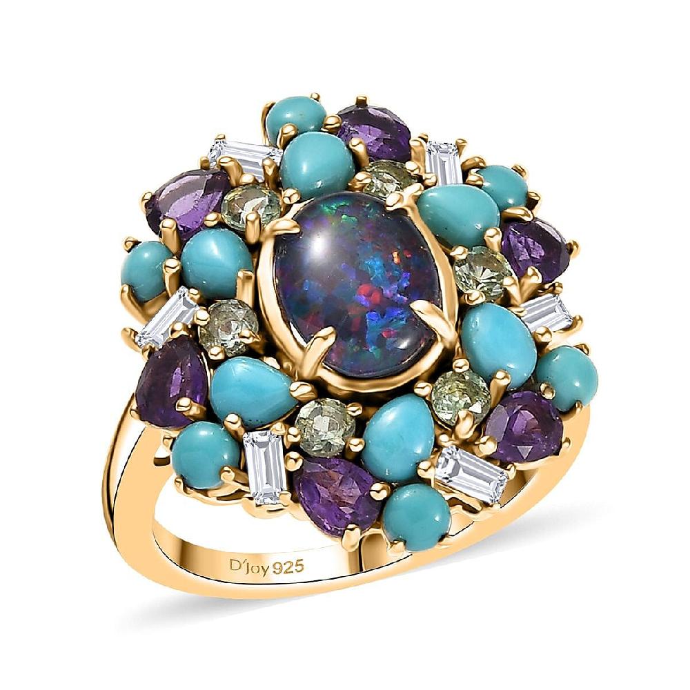 D'Joy Elysian Opal (Triplet) Multi Gemstone Bloom Ring in 18K Vermeil YG Over Sterling Silver 4.50 ctw
