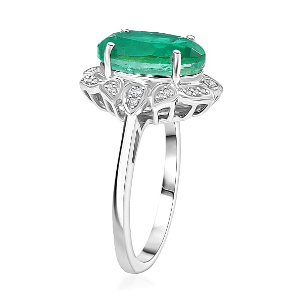 D'Joy Emeraldine Quartz (Triplet) And White Zircon 4.00 Ctw Ring In Platinum Over Sterling Silver