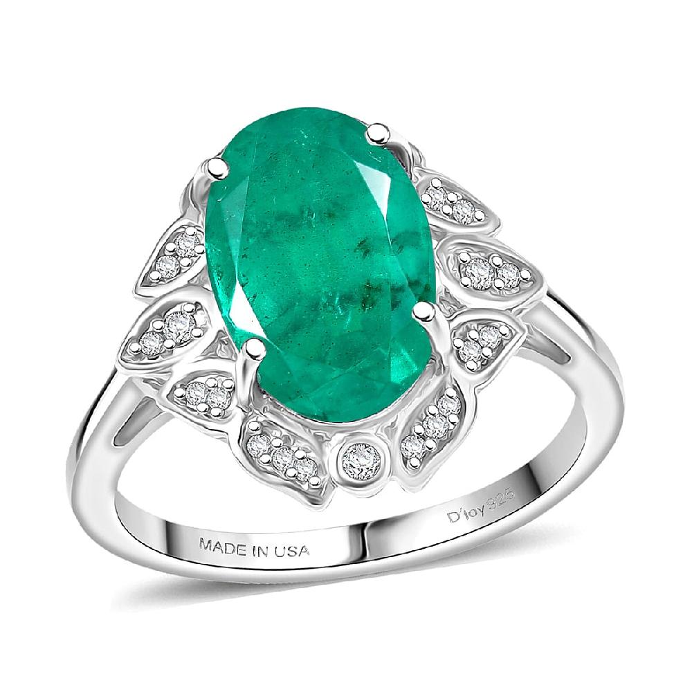 D'Joy Emeraldine Quartz (Triplet) and White Zircon 4.00 ctw Ring in Platinum Over Sterling Silver
