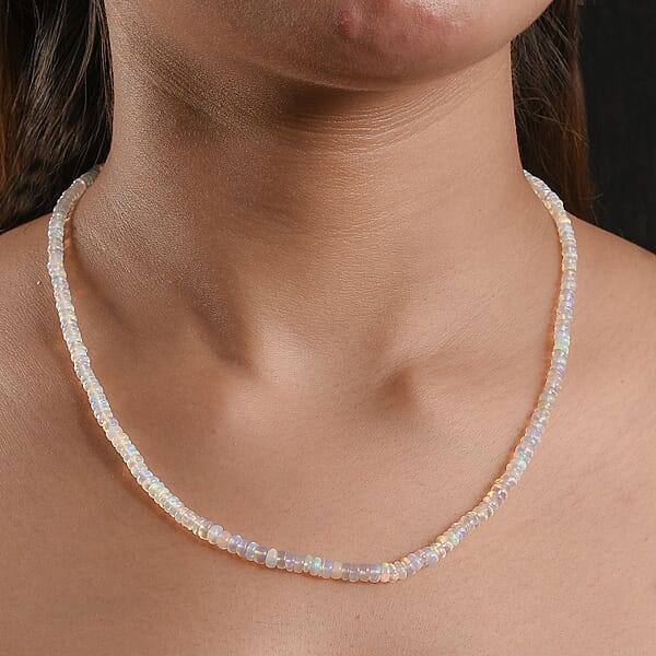 D'Joy Ethiopian Welo Opal 37.00 Ctw Beaded Necklace In 18K Vermeil Yellow Gold Over Sterling Silver 18-20 Inches