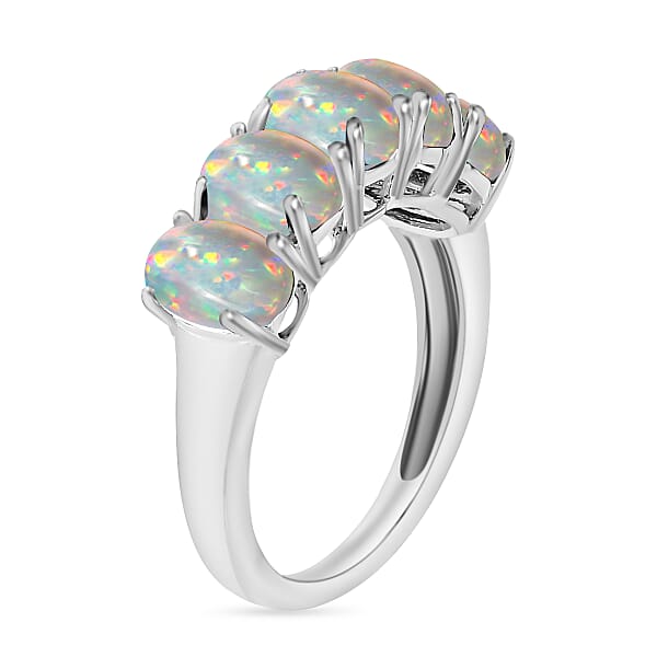 D'Joy Ethiopian Welo Opal 5 Stone Ring In Platinum Over Sterling Silver 1.50 Ctw