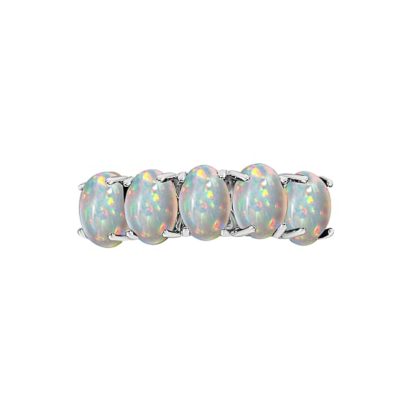 D'Joy Ethiopian Welo Opal 5 Stone Ring In Platinum Over Sterling Silver 1.50 Ctw