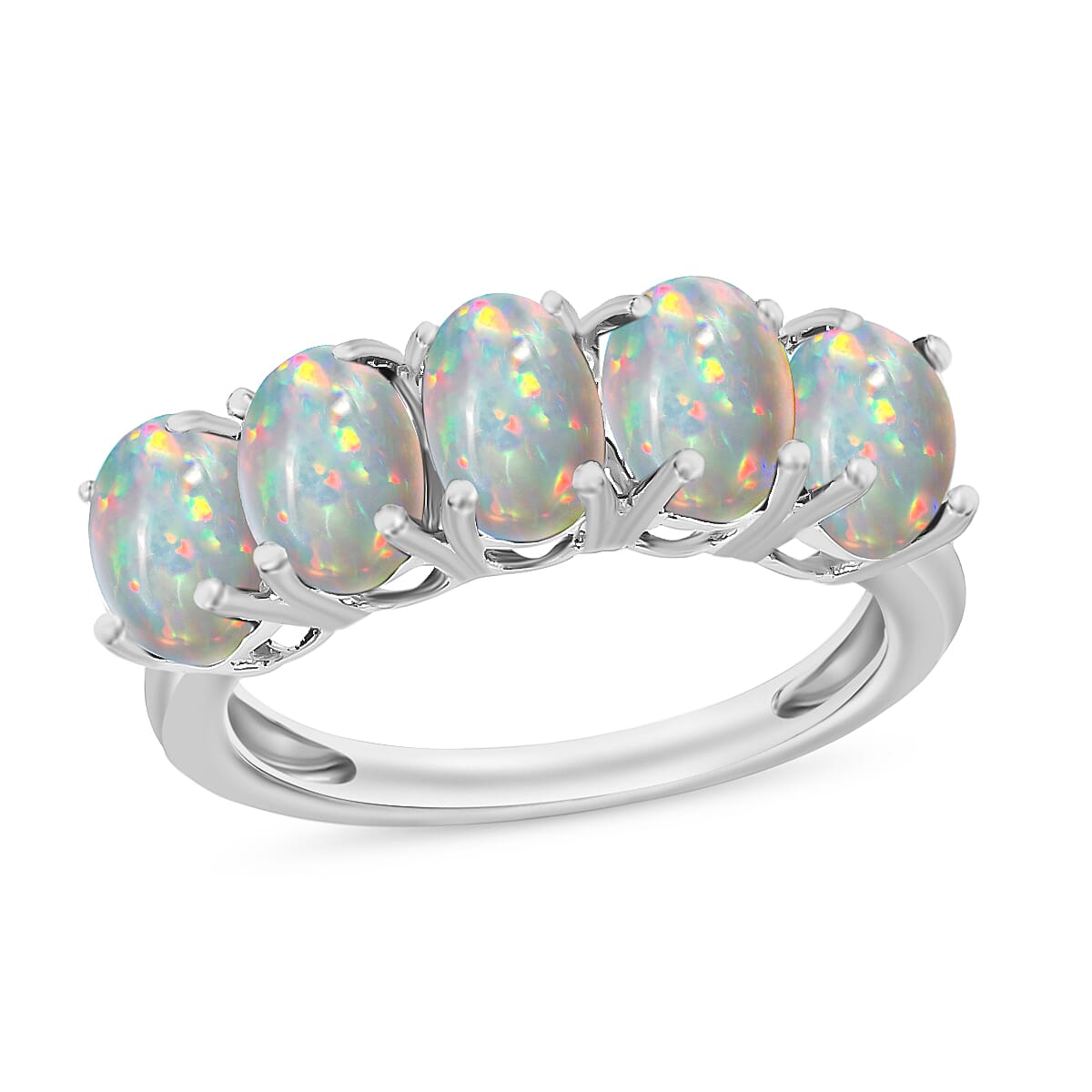 D'Joy Ethiopian Welo Opal 5 Stone Ring in Platinum Over Sterling Silver 1.50 ctw