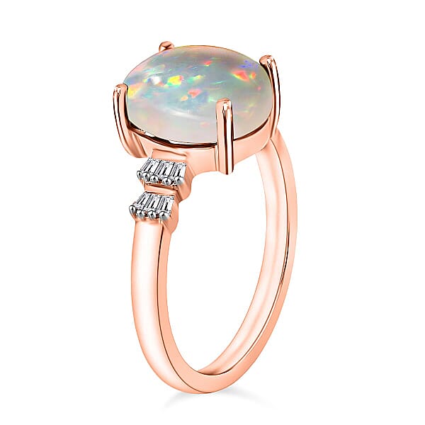 D'Joy Ethiopian Welo Opal And Diamond Ring In 18K Vermeil Rose Gold Over Sterling Silver 1.70 Ctw