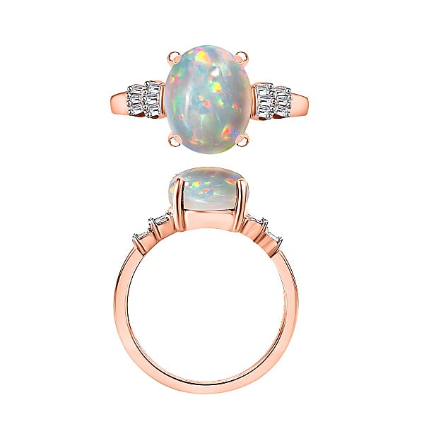 D'Joy Ethiopian Welo Opal And Diamond Ring In 18K Vermeil Rose Gold Over Sterling Silver 1.70 Ctw
