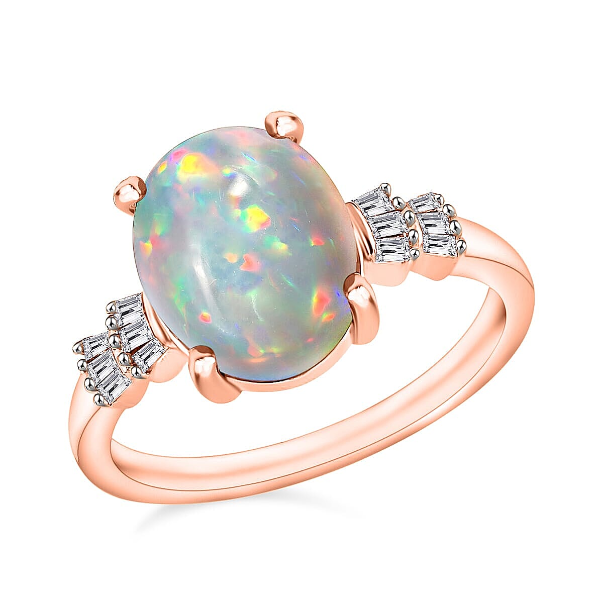 D'Joy Ethiopian Welo Opal and Diamond Ring in 18K Vermeil Rose Gold Over Sterling Silver 1.70 ctw