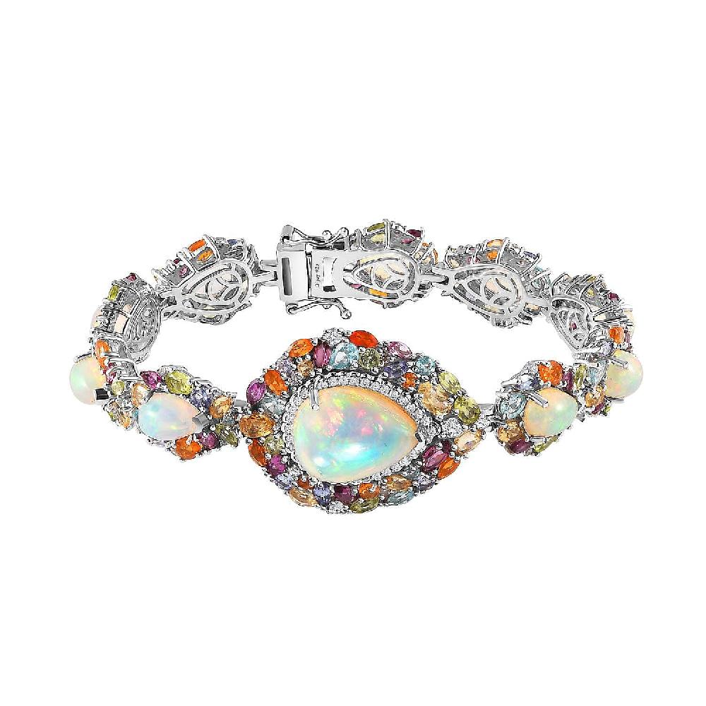 D'Joy Ethiopian Welo Opal and Multi Gemstone 30.00 ctw Plum Blossom Bracelet in Platinum Over Sterling Silver (7.25 In)