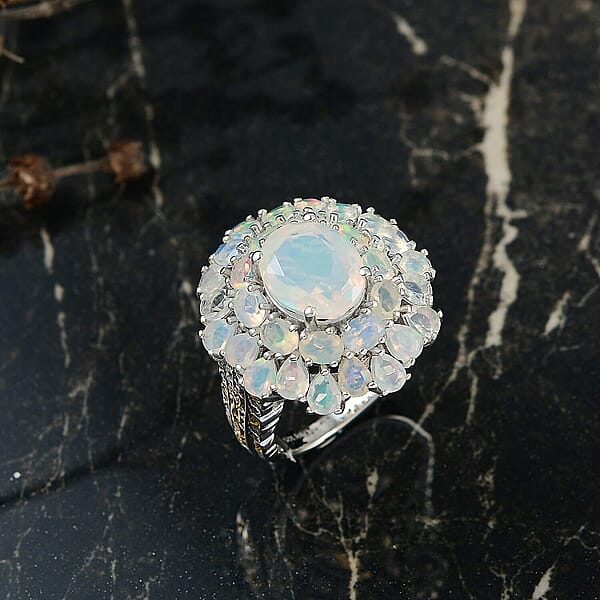 D'Joy Ethiopian Welo Opal Bloom Ring In 18K Vermeil YG And Rhodium Over Sterling Silver 5.30 Ctw