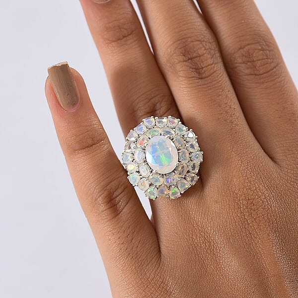D'Joy Ethiopian Welo Opal Bloom Ring In 18K Vermeil YG And Rhodium Over Sterling Silver 5.30 Ctw