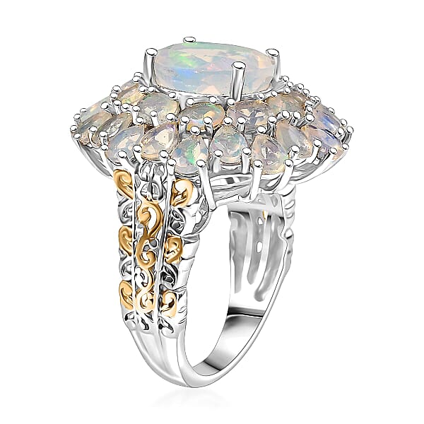 D'Joy Ethiopian Welo Opal Bloom Ring In 18K Vermeil YG And Rhodium Over Sterling Silver 5.30 Ctw