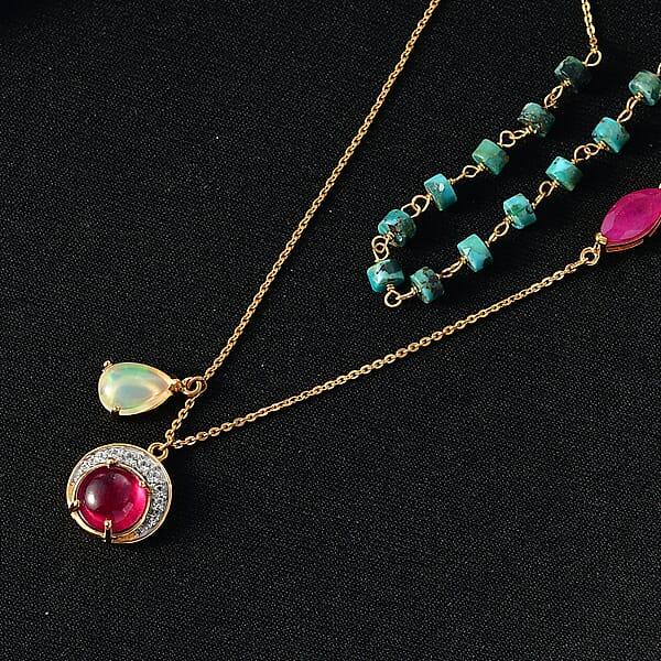 D'Joy Ethiopian Welo Opal Multi Gemstone Necklace In 18K Vermeil YG Over Sterling Silver 10.35 Ctw (18-20 Inches)