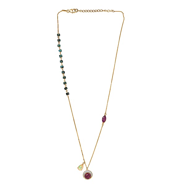 D'Joy Ethiopian Welo Opal Multi Gemstone Necklace In 18K Vermeil YG Over Sterling Silver 10.35 Ctw (18-20 Inches)