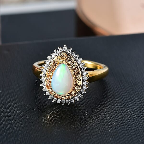 D'Joy Ethiopian Welo Opal Multi Gemstone Ring In 18K Vermeil YG Over Sterling Silver 1.35 Ctw