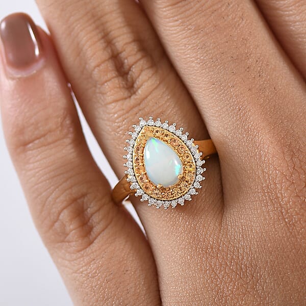 D'Joy Ethiopian Welo Opal Multi Gemstone Ring In 18K Vermeil YG Over Sterling Silver 1.35 Ctw