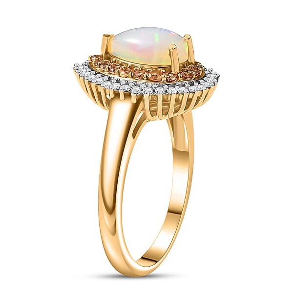 D'Joy Ethiopian Welo Opal Multi Gemstone Ring In 18K Vermeil YG Over Sterling Silver 1.35 Ctw