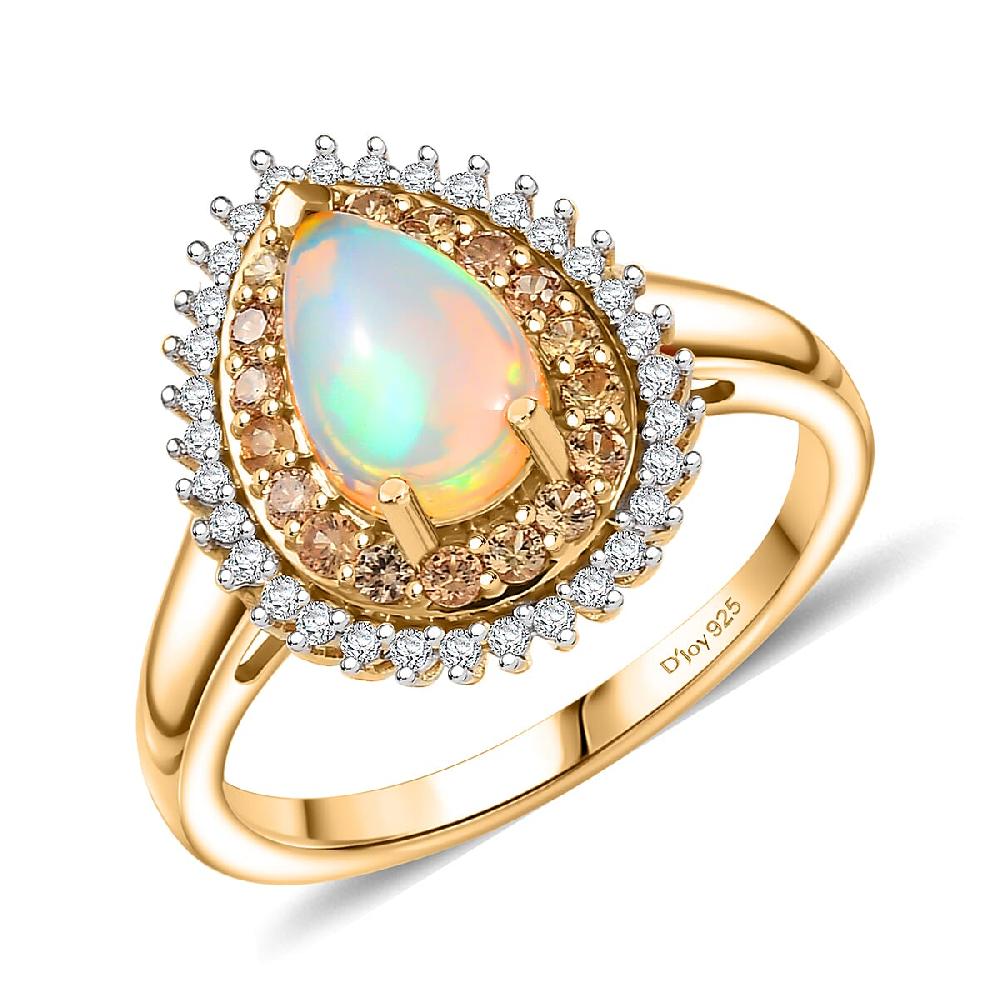 D'Joy Ethiopian Welo Opal Multi Gemstone Ring in 18K Vermeil YG Over Sterling Silver 1.35 ctw