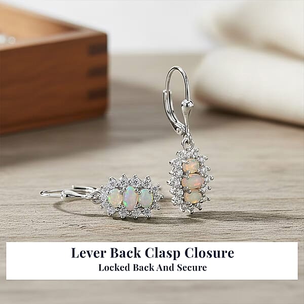 D'Joy Ethiopian Welo Opal White Zircon Earrings In Platinum Over Sterling Silver 2.00 Ctw