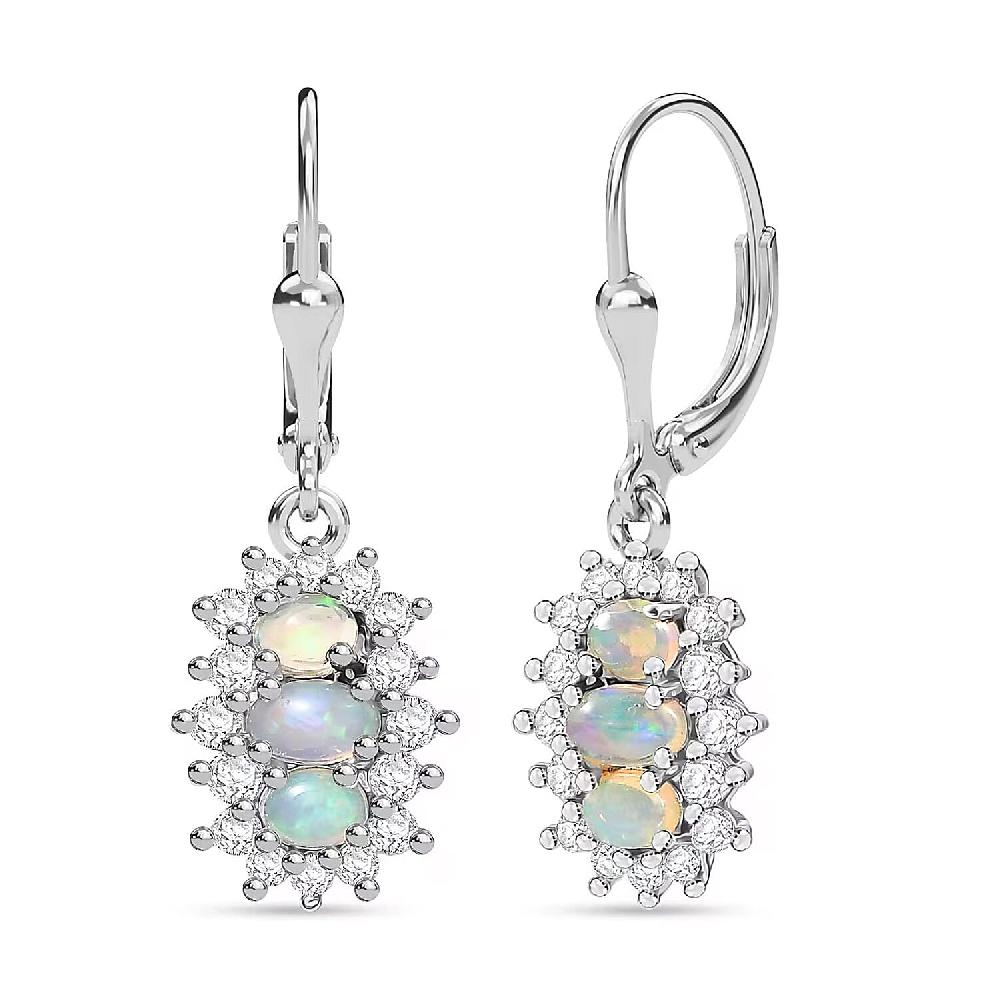 D'Joy Ethiopian Welo Opal White Zircon Earrings in Platinum Over Sterling Silver 2.00 ctw