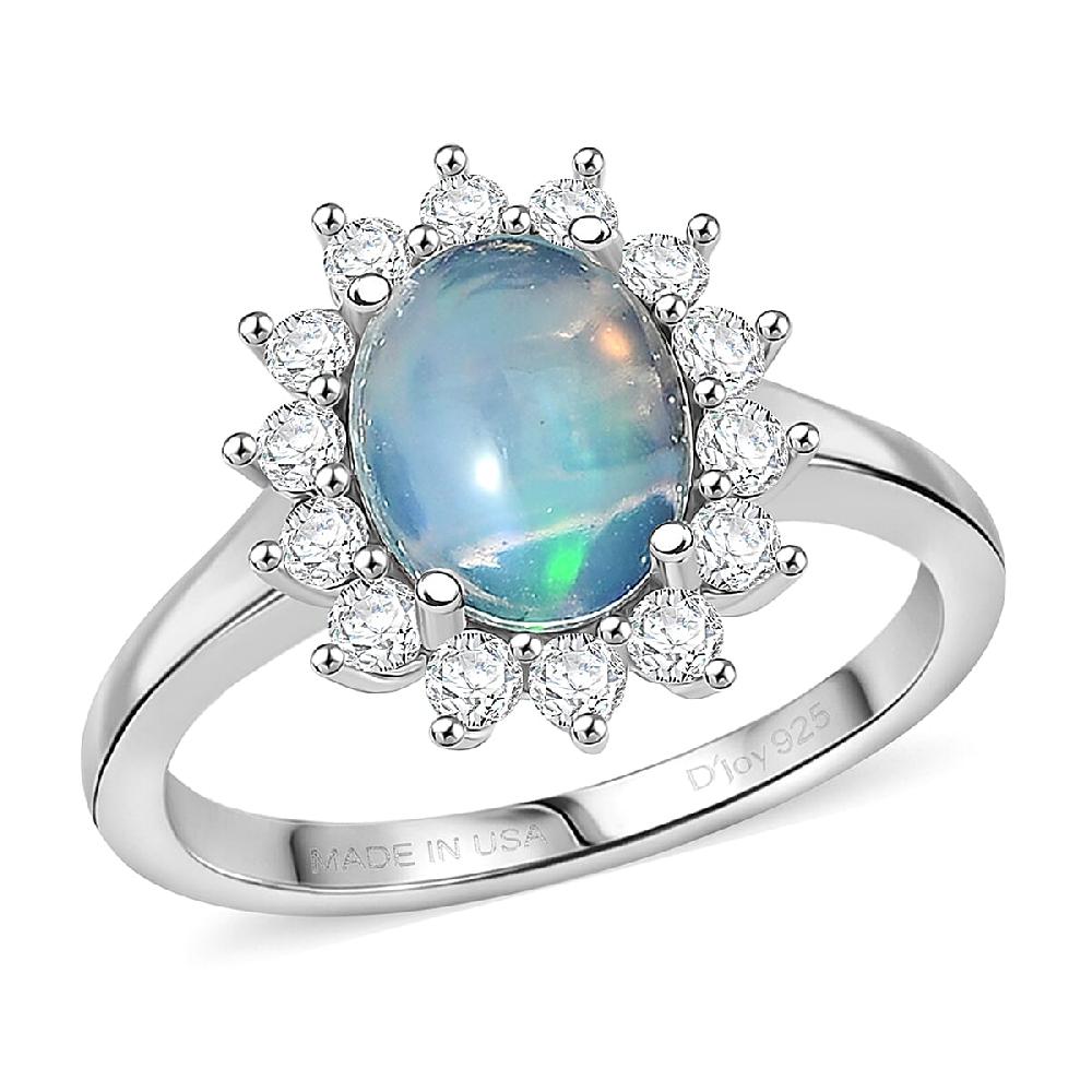D'Joy Ethiopian Welo Opal White Zircon Ring in Platinum Over Sterling Silver 1.85 ctw