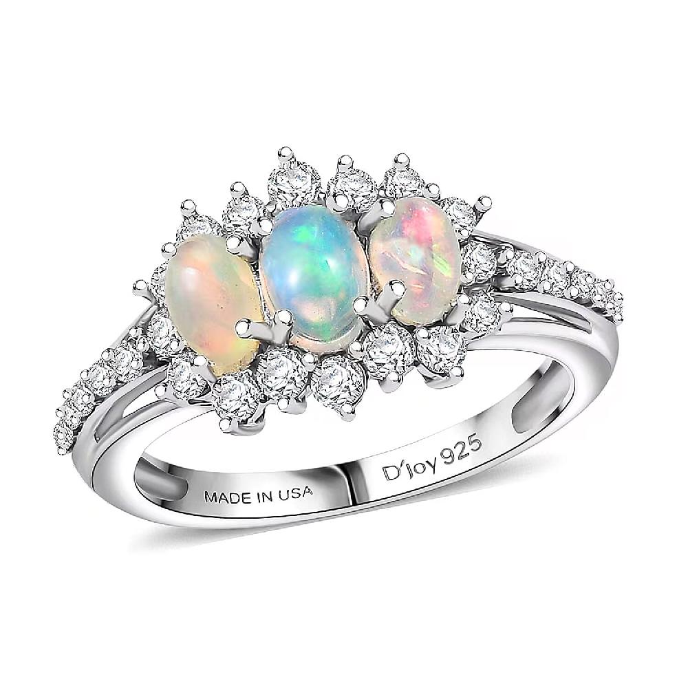 D'Joy Ethiopian Welo Opal White Zircon Ring in Platinum Over Sterling Silver 1.60 ctw