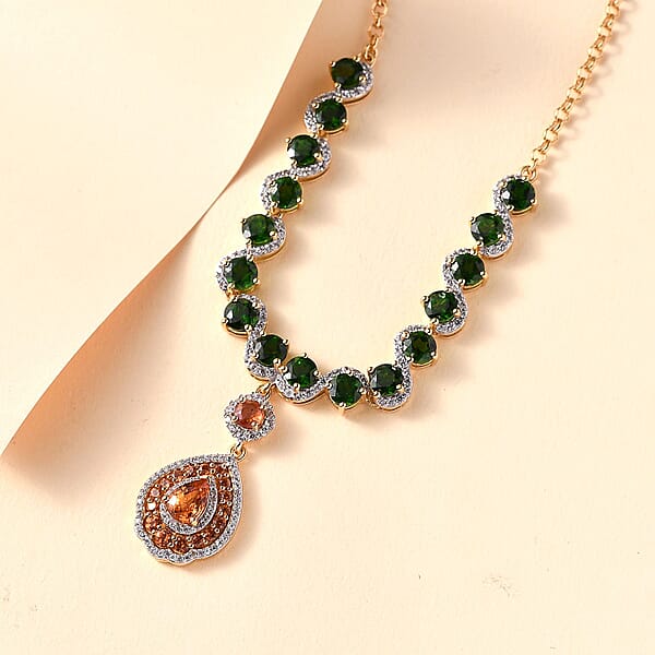 D'Joy Fanta Garnet And Multi Gemstone 10.15 Ctw Flower Garland Necklace In 18K Vermeil Yellow Gold Over Sterling Silver 18-20 Inches