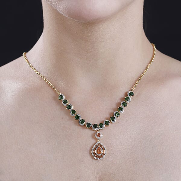 D'Joy Fanta Garnet And Multi Gemstone 10.15 Ctw Flower Garland Necklace In 18K Vermeil Yellow Gold Over Sterling Silver 18-20 Inches