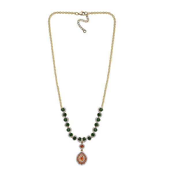 D'Joy Fanta Garnet And Multi Gemstone 10.15 Ctw Flower Garland Necklace In 18K Vermeil Yellow Gold Over Sterling Silver 18-20 Inches