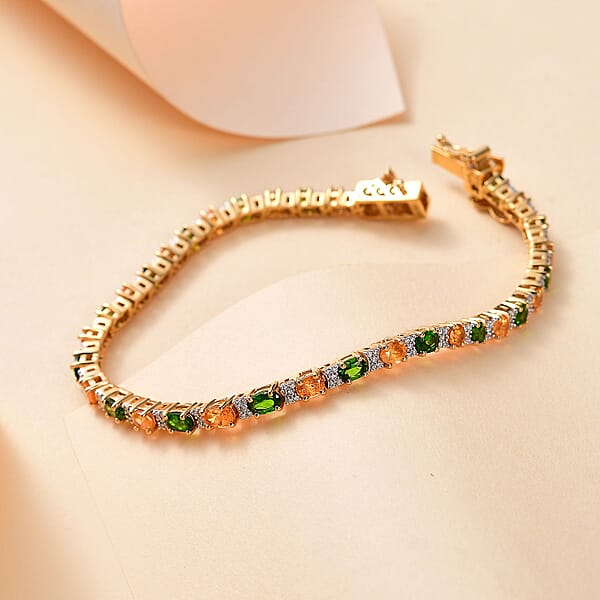 D'Joy Fanta Garnet And Multi Gemstone 6.50 Ctw Honey Bee Bracelet In 18K Vermeil Yellow Gold Over Sterling Silver (7.25 In)