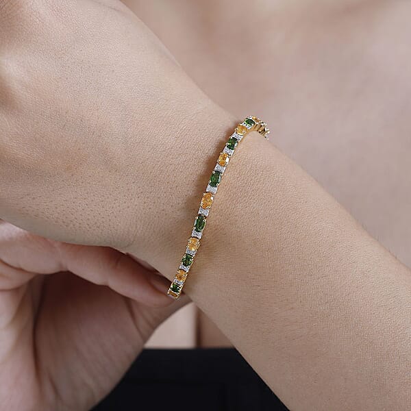 D'Joy Fanta Garnet And Multi Gemstone 6.50 Ctw Honey Bee Bracelet In 18K Vermeil Yellow Gold Over Sterling Silver (7.25 In)