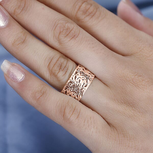 D'Joy Filigree Band Ring In 18K Vermeil Rose Gold Over Sterling Silver 3 Grams (Del. In 10-12 Days)