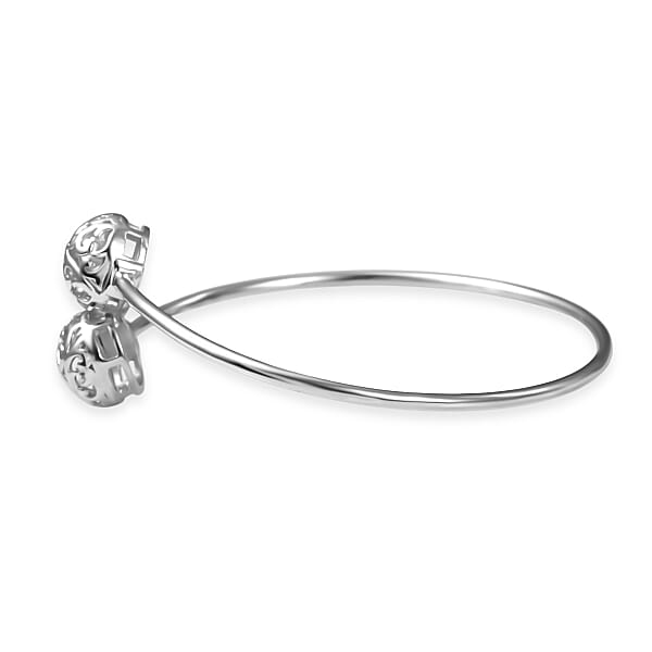 D'Joy Filigree Orb Open Bangle Bracelet In Rhodium Over Sterling Silver (7.25 In) 6.90 Grams